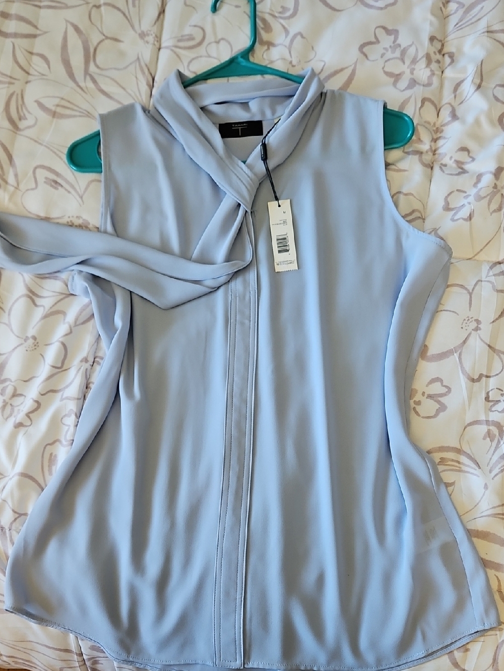 Tahari Pale Blue Sleeveless Tie-Neck Camisole